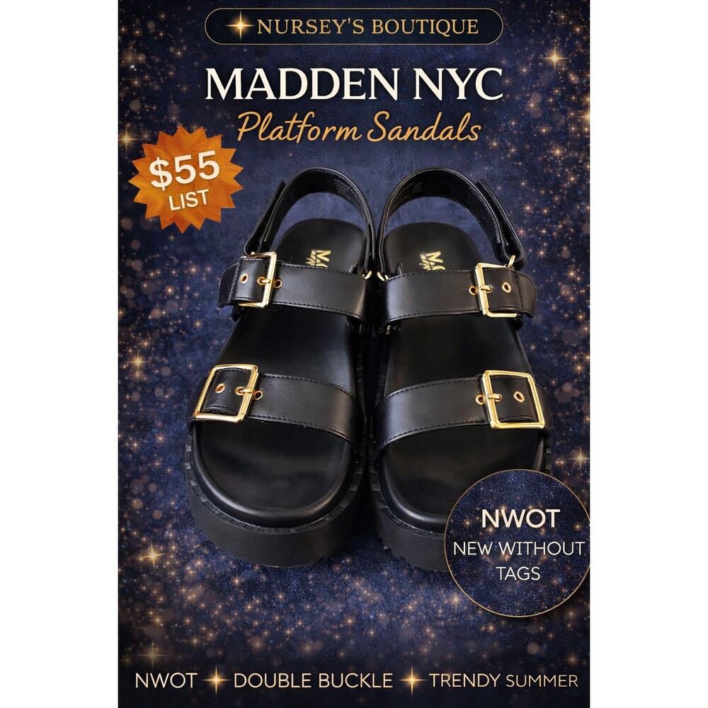 Madden NYC Black Platform Sandals Double Buckle NWOT Size 8.5